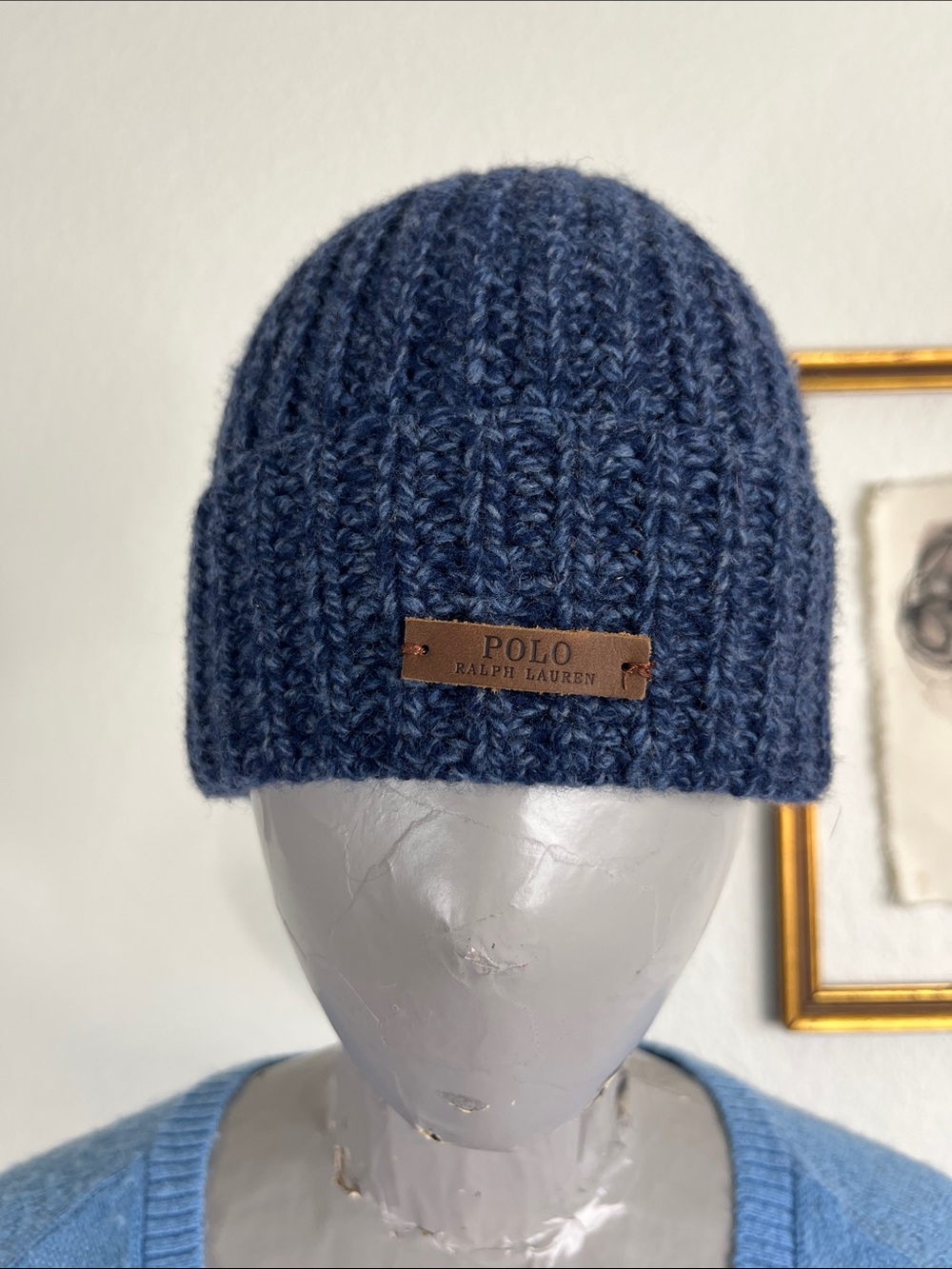 Polo Ralph Lauren Ribbed Knit Beanie Leather Logo Tag